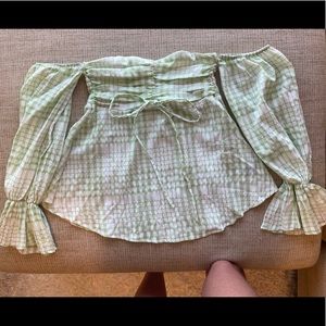 Green gingham off the shoulder top!